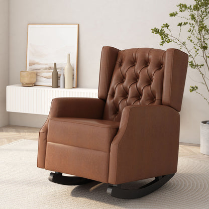 Fauteuil à bascule en similicuir Roomfitters avec capitonnage à boutons et design à oreilles, chaise d'appoint rembourrée pour chambre d'enfant