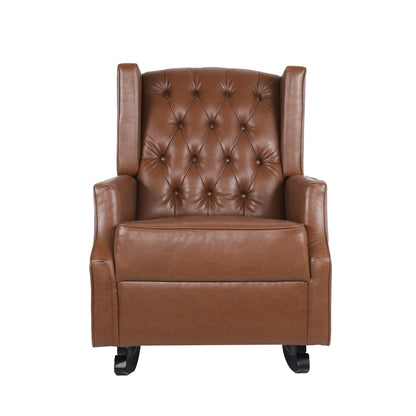 Fauteuil à bascule en similicuir Roomfitters avec capitonnage à boutons et design à oreilles, chaise d'appoint rembourrée pour chambre d'enfant