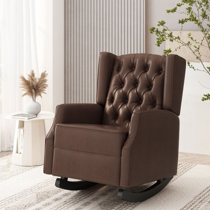 Fauteuil à bascule en similicuir Roomfitters avec capitonnage à boutons et design à oreilles, chaise d'appoint rembourrée pour chambre d'enfant