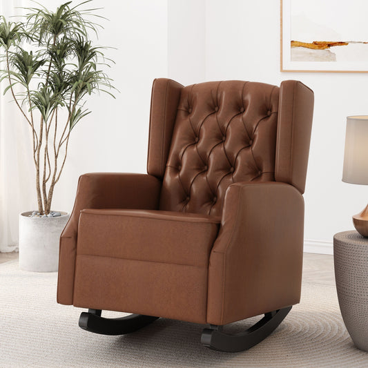 Fauteuil à bascule en similicuir Roomfitters avec capitonnage à boutons et design à oreilles, chaise d'appoint rembourrée pour chambre d'enfant