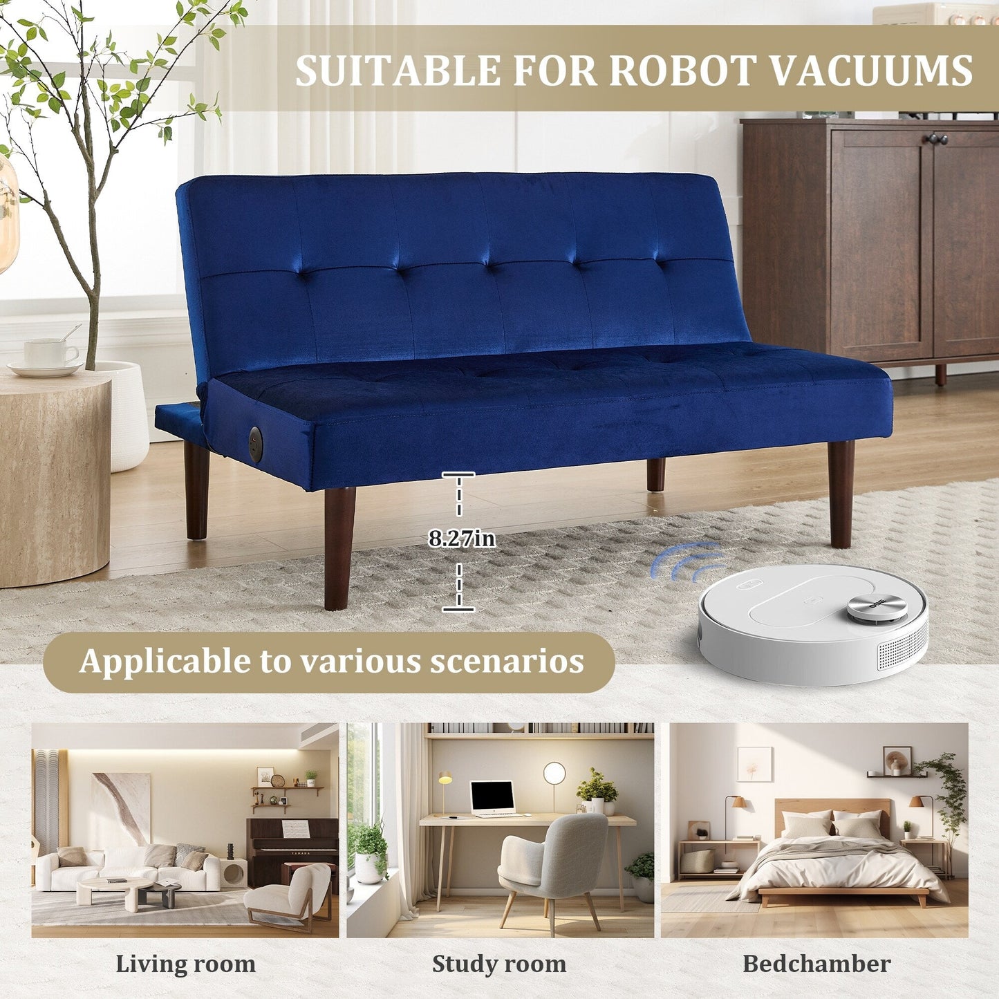 Canapé-lit pliable en flanelle Roomfitters, futon inclinable réglable avec port de charge pour salon, chambre ou bureau