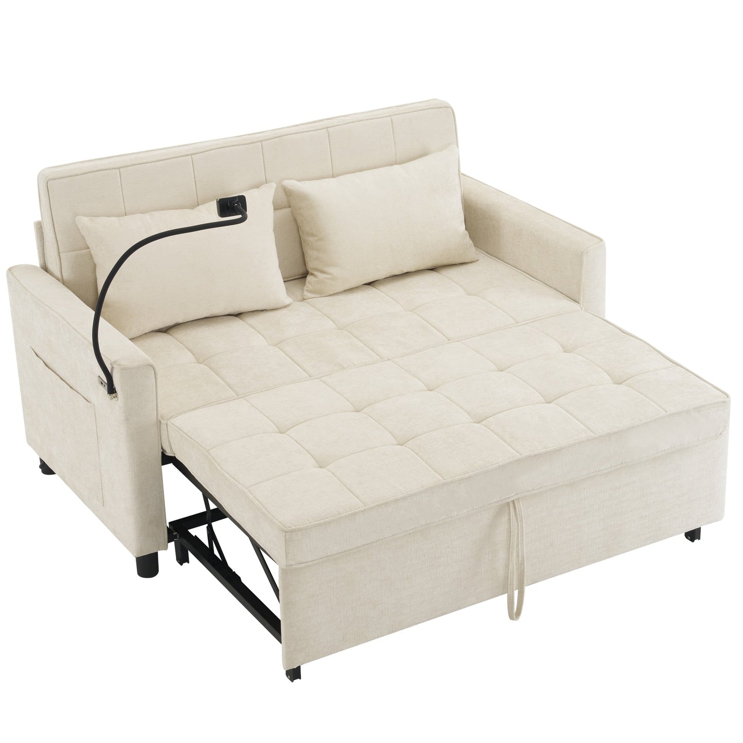 Canapé-lit gigogne Roomfitters avec coussin de dossier réversible, poches latérales, ports USB et support pour téléphone