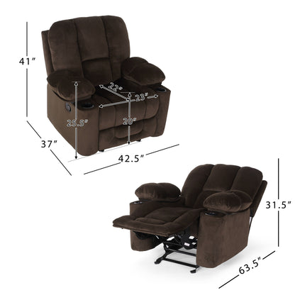 Fauteuil inclinable manuel de luxe Roomfitters en chocolat avec tissu doux pour la peau et deux porte-gobelets