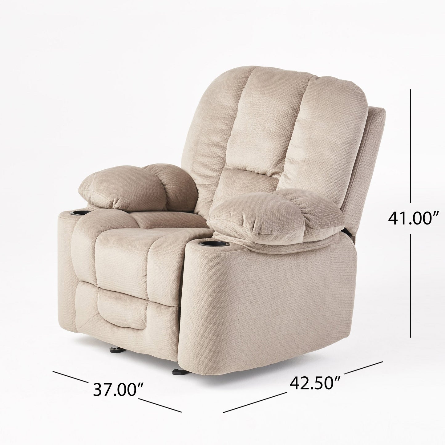 Fauteuil inclinable manuel de luxe Roomfitters en chocolat avec tissu doux pour la peau et deux porte-gobelets