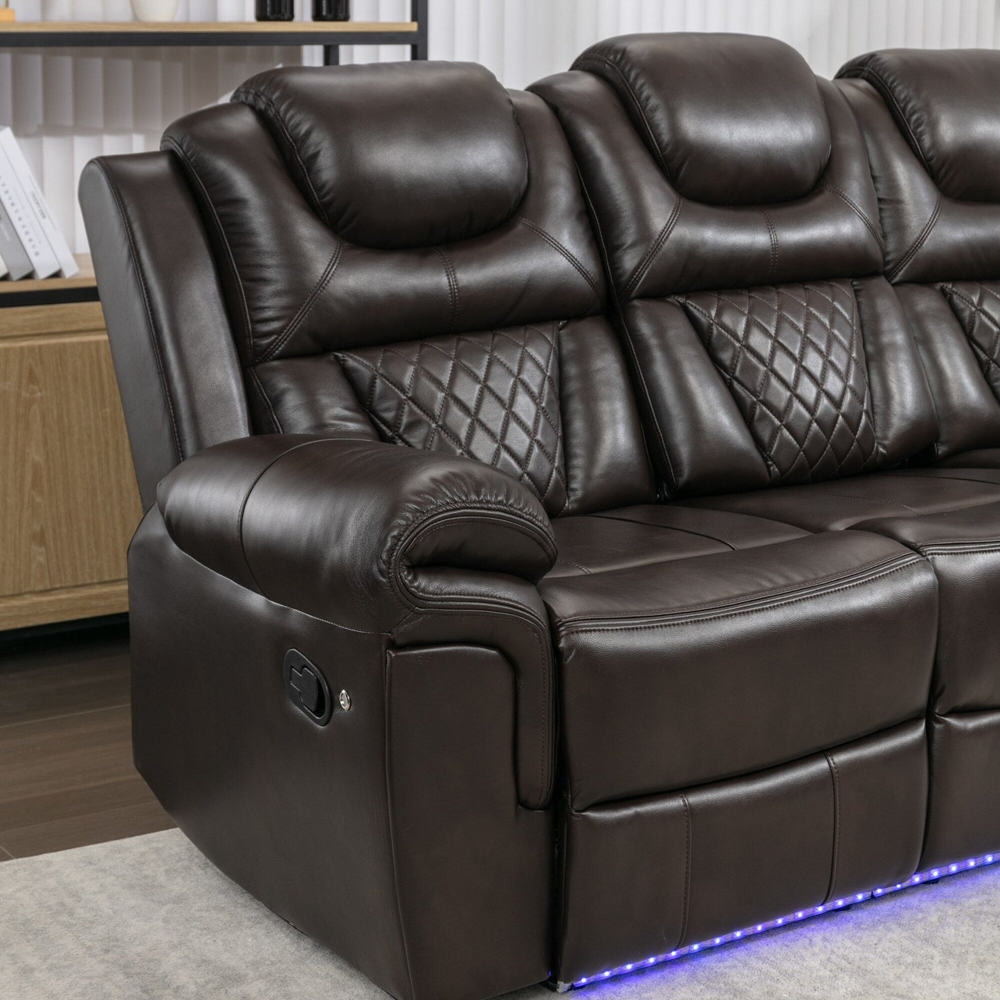 Fauteuil inclinable à bascule manuel Roomfitters avec console centrale, idéal pour le home cinéma dans le salon