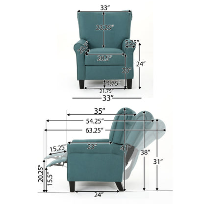 Fauteuil inclinable standard manuel Roomfitters, fauteuil de salon confortable pour salon et chambre, bleu sarcelle