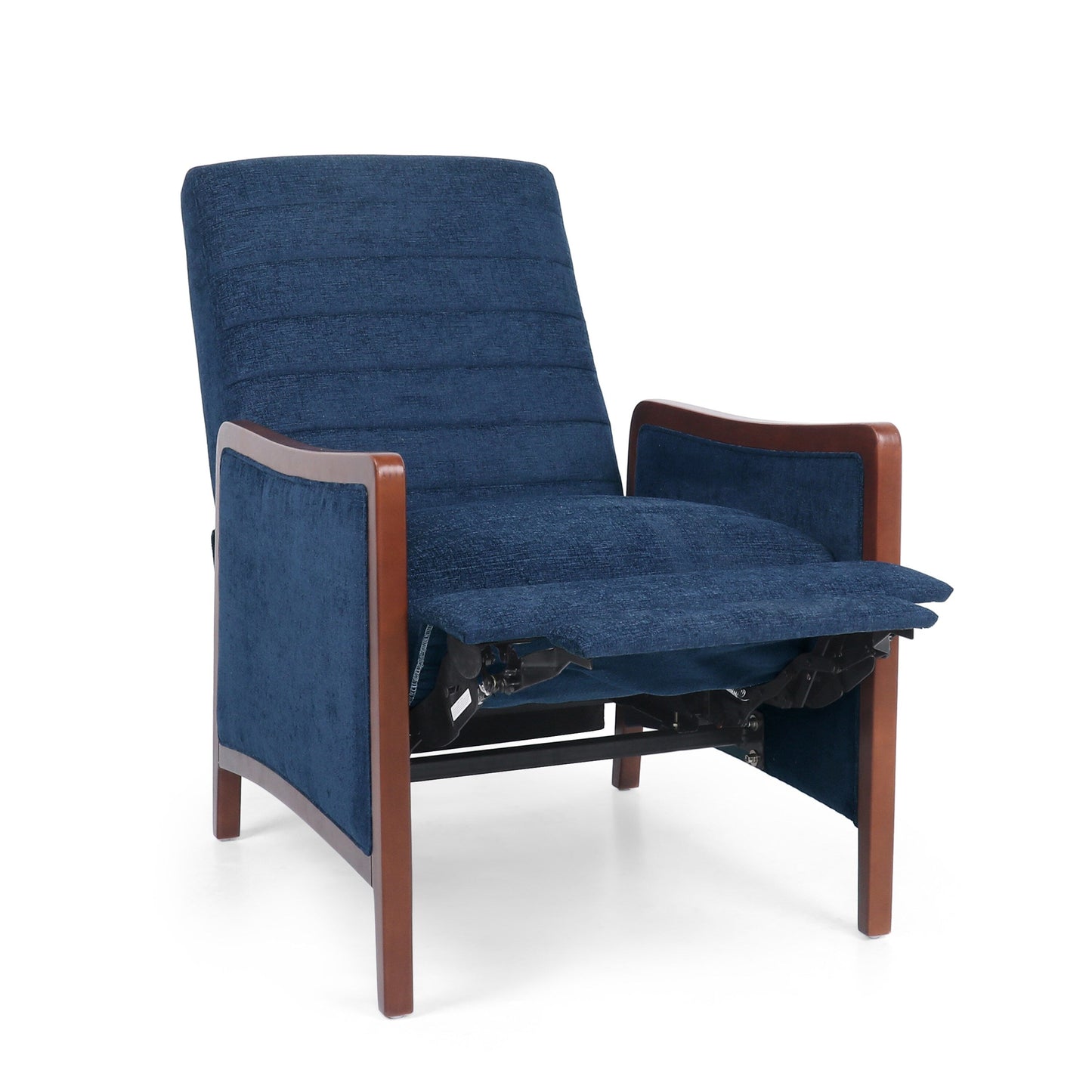 Fauteuil inclinable en tissu et bois, style moderne du milieu du siècle, élégant et inclinable pour le salon.