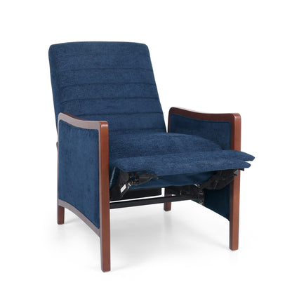 Fauteuil inclinable en tissu et bois, style moderne du milieu du siècle, élégant et inclinable pour le salon.