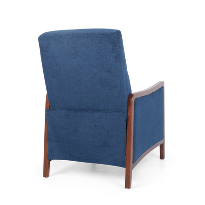 Fauteuil inclinable en tissu et bois, style moderne du milieu du siècle, élégant et inclinable pour le salon.