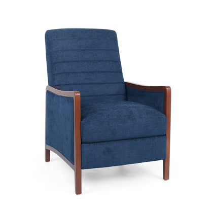 Fauteuil inclinable en tissu et bois, style moderne du milieu du siècle, élégant et inclinable pour le salon.