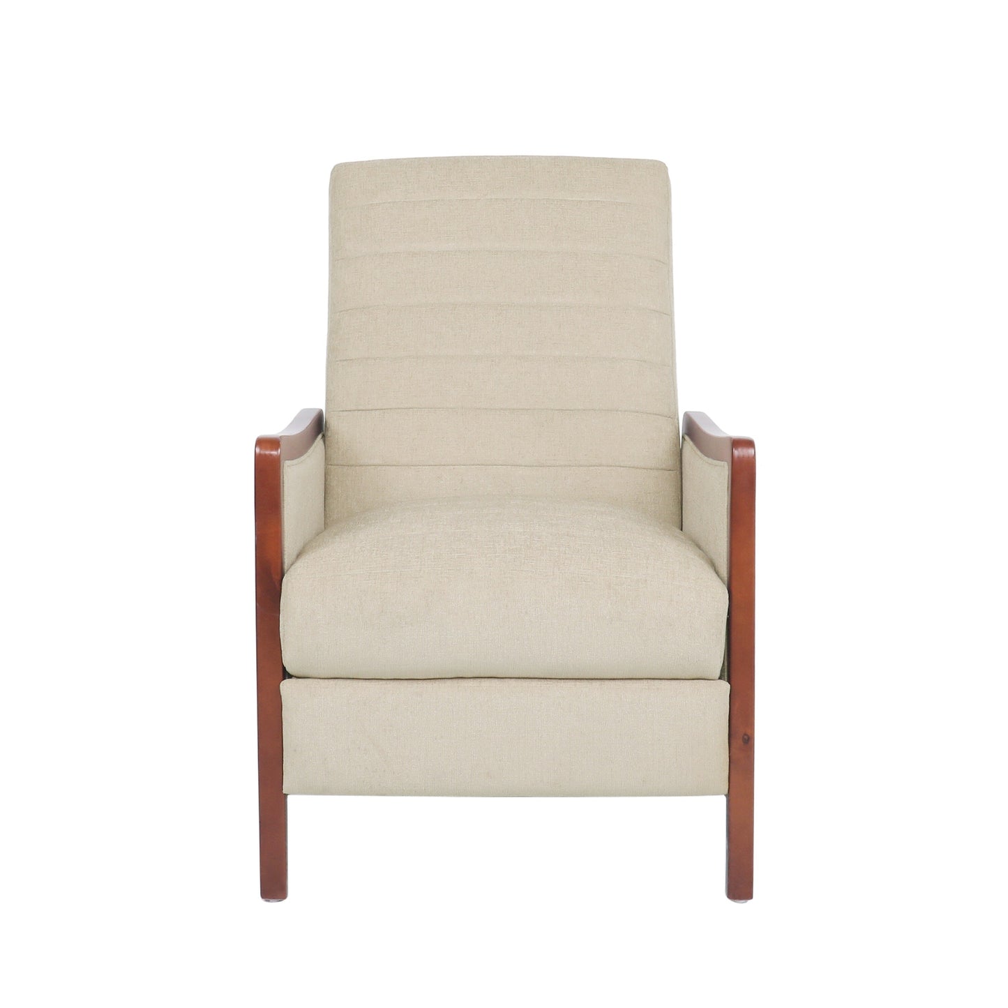 Fauteuil inclinable en tissu et bois, style moderne du milieu du siècle, élégant et inclinable pour le salon.