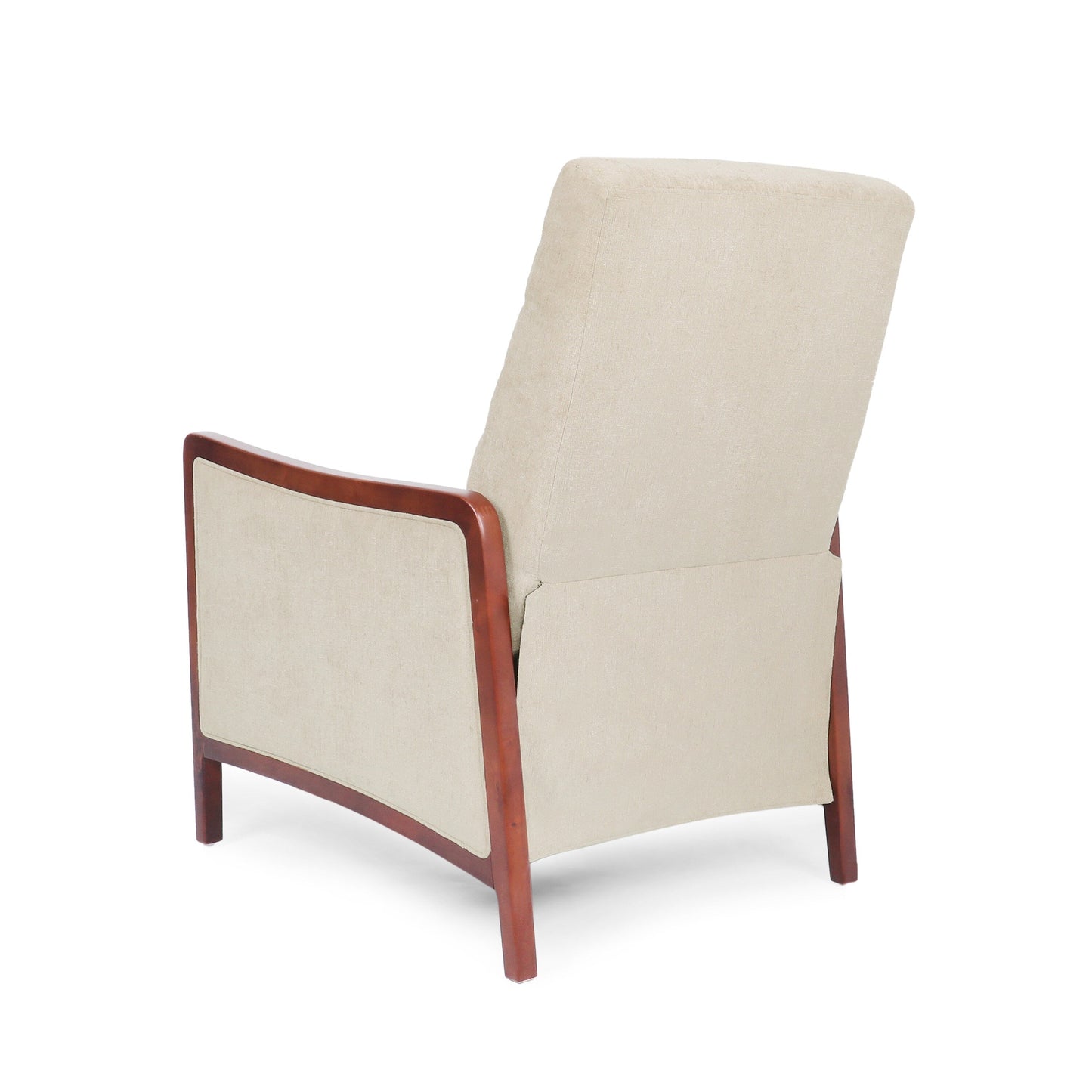 Fauteuil inclinable en tissu et bois, style moderne du milieu du siècle, élégant et inclinable pour le salon.