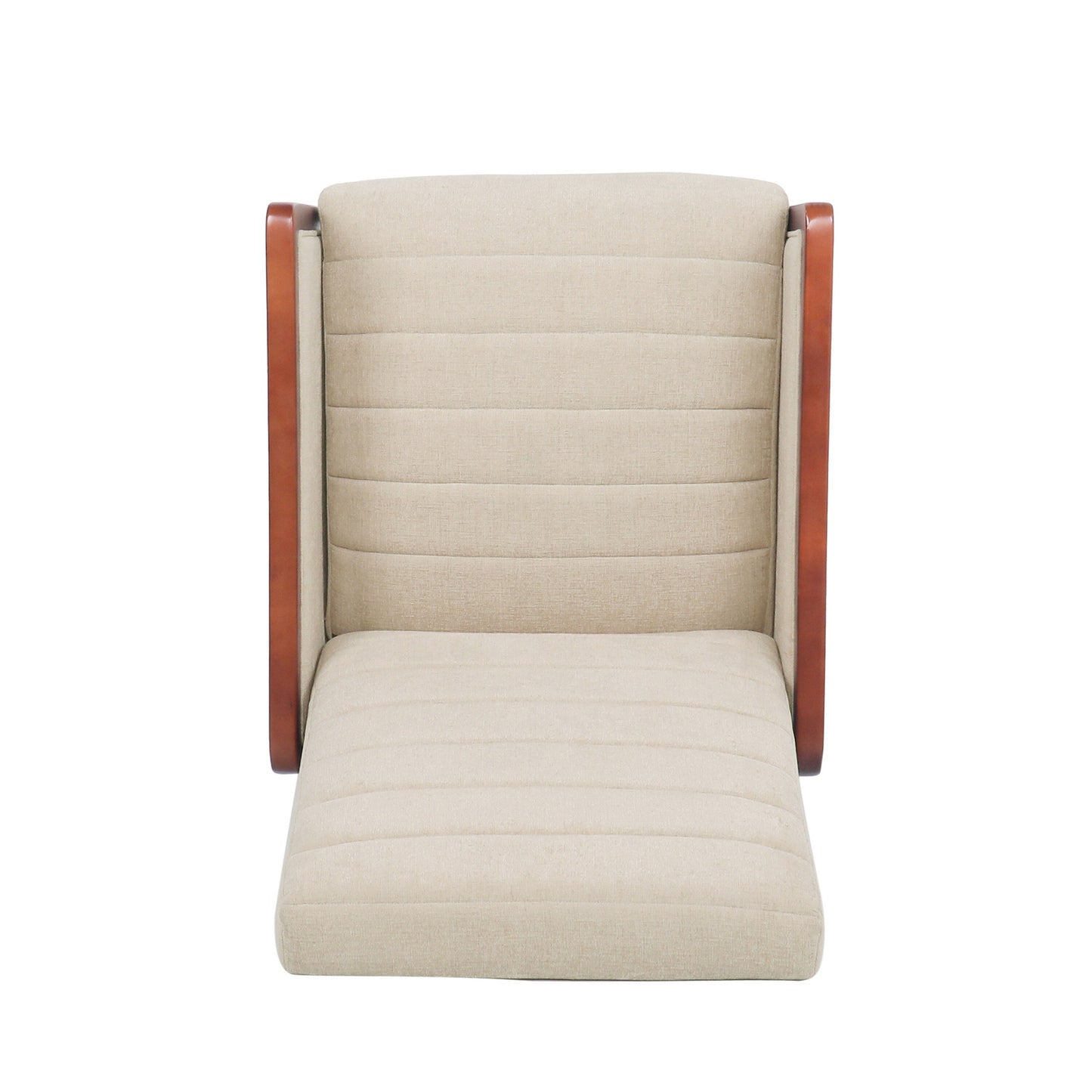 Fauteuil inclinable en tissu et bois, style moderne du milieu du siècle, élégant et inclinable pour le salon.