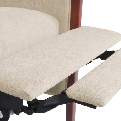 Fauteuil inclinable en tissu et bois, style moderne du milieu du siècle, élégant et inclinable pour le salon.