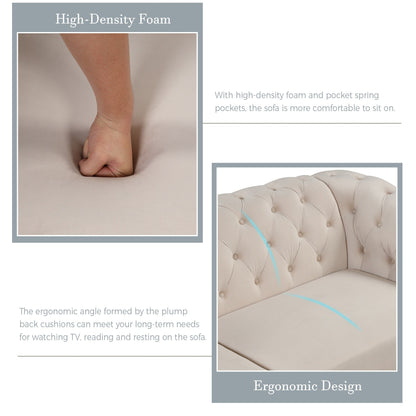 Ensemble de canapés modernes en velours 3 pièces Roomfitters avec pieds en bois d'hévéa comprenant un canapé trois places, une causeuse et une chaise pour le salon