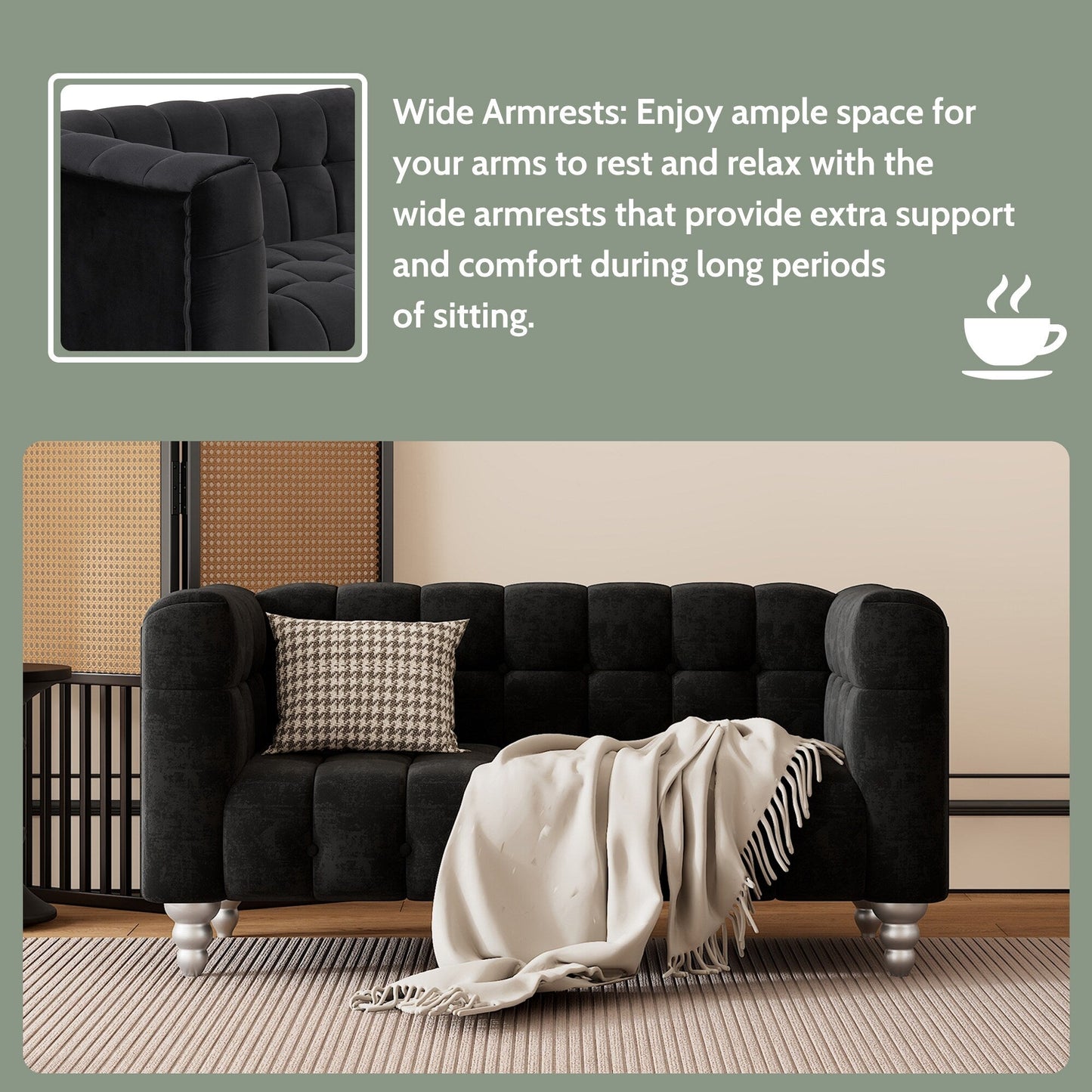 Ensemble de canapé moderne 3 pièces Roomfitters avec pieds en bois massif, dossier capitonné boutonné, ensemble de canapé rembourré en polaire hollandaise