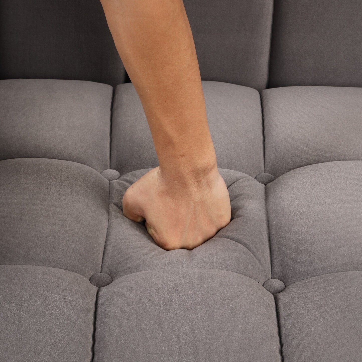 Ensemble de canapé moderne 3 pièces Roomfitters avec pieds en bois massif, dossier capitonné boutonné, ensemble de canapé rembourré en polaire hollandaise