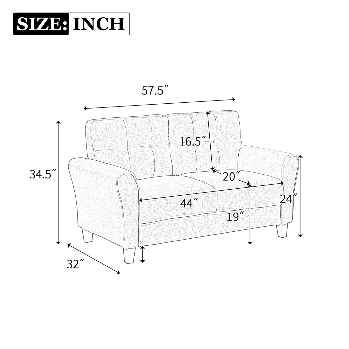 Canapé 2 places compact et élégant, en lin, idéal pour le salon ou le bureau.
