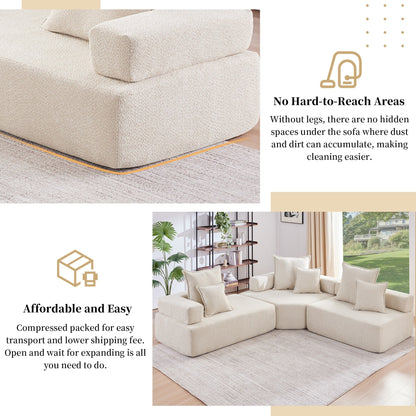 Canapé d'angle modulaire en L Roomfitters avec ensemble de 3 boucles, canapé convertible en mousse, beige