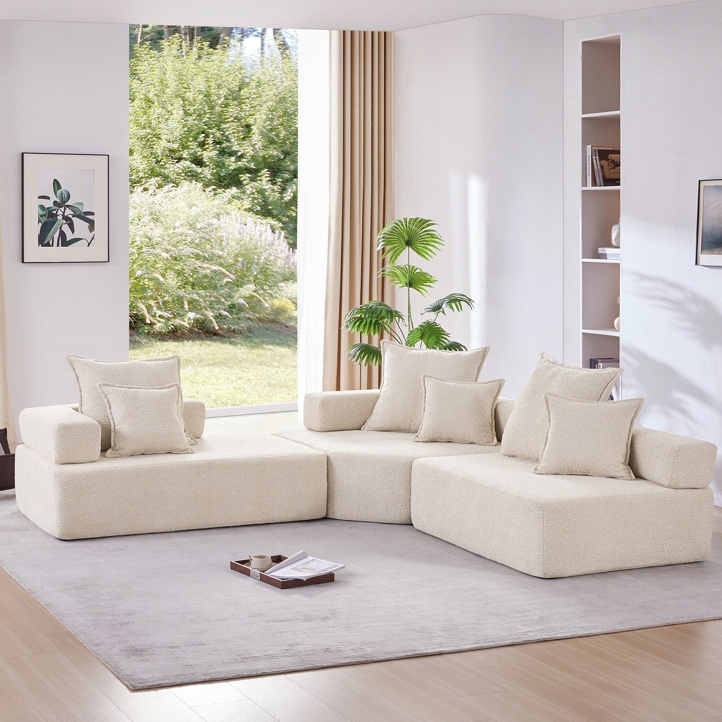 Canapé d'angle modulaire en L Roomfitters avec ensemble de 3 boucles, canapé convertible en mousse, beige