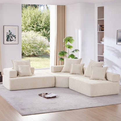Canapé d'angle modulaire en L Roomfitters avec ensemble de 3 boucles, canapé convertible en mousse, beige