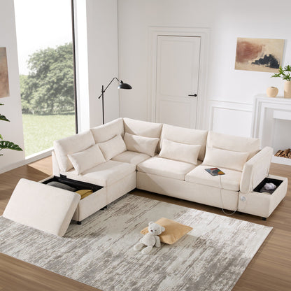 Canapé modulable gigogne Roomfitters avec pouf de rangement, sectionnel en chenille surdimensionné en forme de L pour appartement