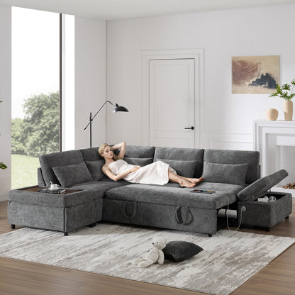 Canapé modulable gigogne Roomfitters avec pouf de rangement, sectionnel en chenille surdimensionné en forme de L pour appartement