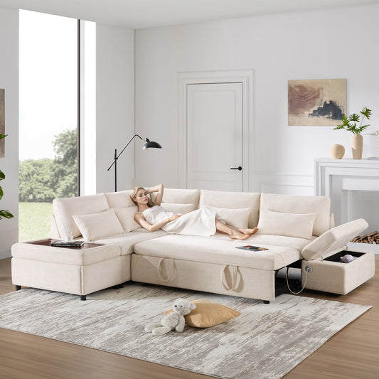 Canapé modulable gigogne Roomfitters avec pouf de rangement, sectionnel en chenille surdimensionné en forme de L pour appartement