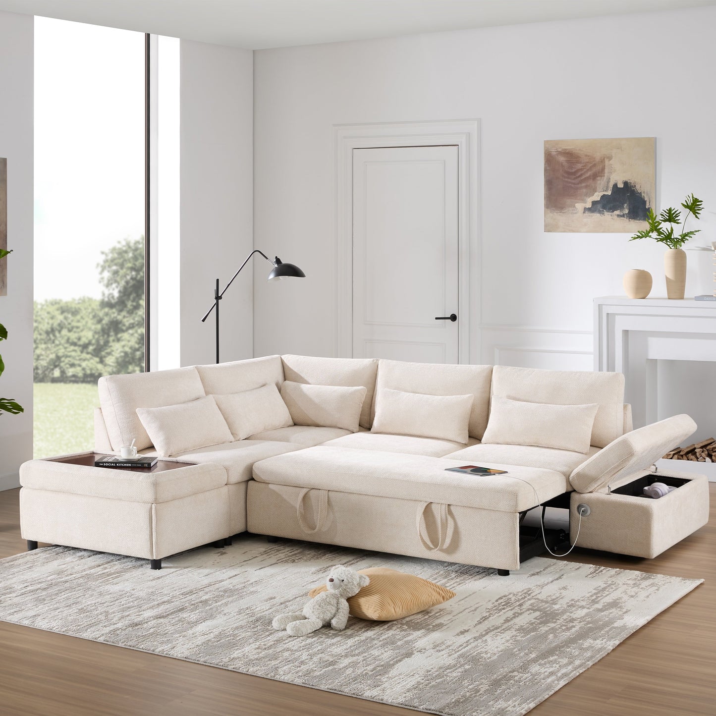 Canapé modulable gigogne Roomfitters avec pouf de rangement, sectionnel en chenille surdimensionné en forme de L pour appartement