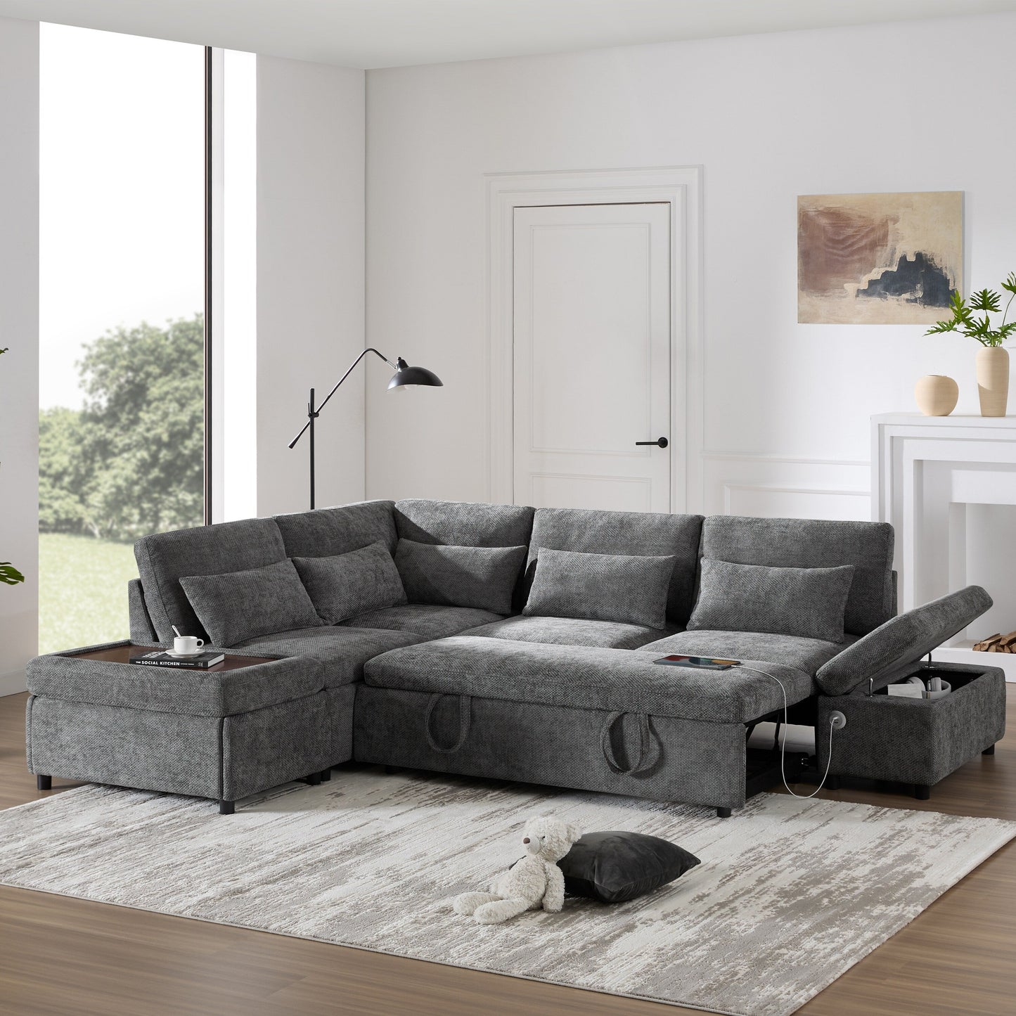 Canapé modulable gigogne Roomfitters avec pouf de rangement, sectionnel en chenille surdimensionné en forme de L pour appartement