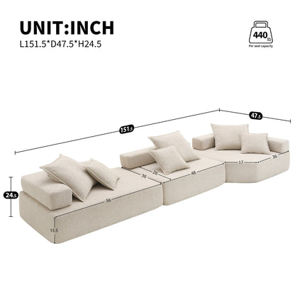 Canapé d'angle modulaire Roomfitters avec ensemble de 3 pièces en tissu bouclé, canapé de salon convertible rembourré de mousse, beige