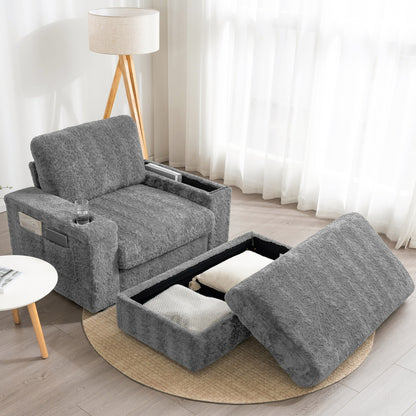 Canapé-lit surdimensionné Roomfitters avec repose-pieds et fauteuil-lit en fausse fourrure avec porte-gobelets