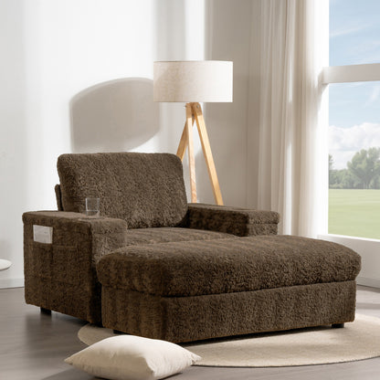 Canapé-lit surdimensionné Roomfitters avec repose-pieds et fauteuil-lit en fausse fourrure avec porte-gobelets