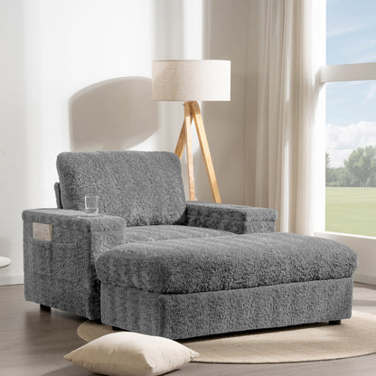 Canapé-lit surdimensionné Roomfitters avec repose-pieds et fauteuil-lit en fausse fourrure avec porte-gobelets
