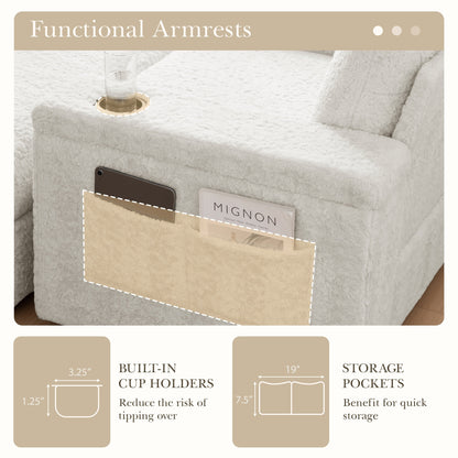 Canapé-lit surdimensionné Roomfitters avec repose-pieds et fauteuil-lit en fausse fourrure avec porte-gobelets