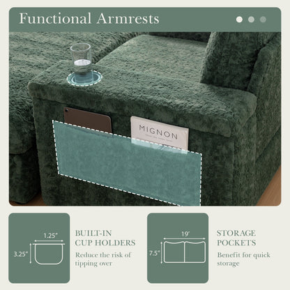 Canapé-lit surdimensionné Roomfitters avec repose-pieds et fauteuil-lit en fausse fourrure avec porte-gobelets