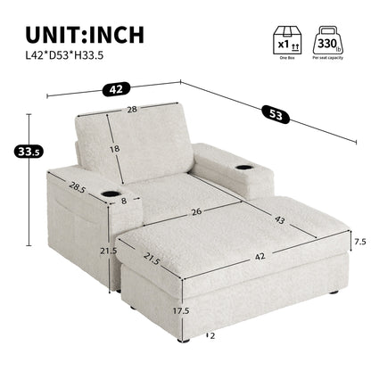 Canapé-lit surdimensionné Roomfitters avec repose-pieds et fauteuil-lit en fausse fourrure avec porte-gobelets