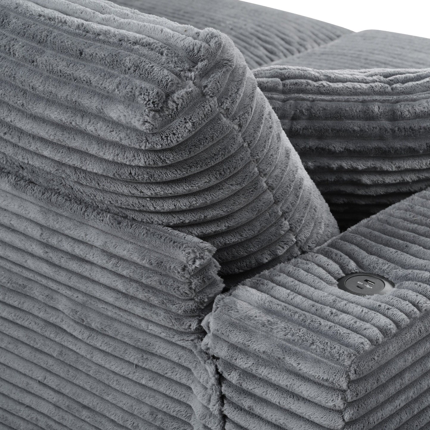 Canapé-lit sectionnel surdimensionné Roomfitters, avec méridienne, canapé-lit en velours côtelé, ports USB et porte-gobelets