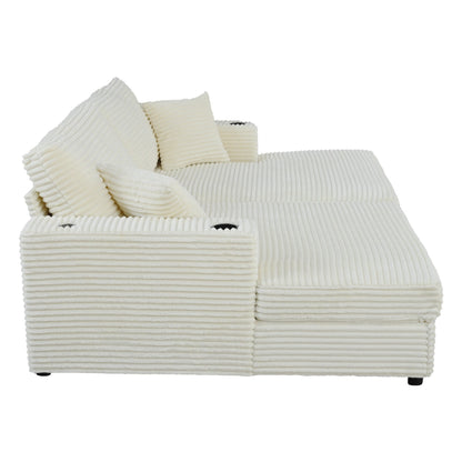 Canapé-lit sectionnel surdimensionné Roomfitters, avec méridienne, canapé-lit en velours côtelé, ports USB et porte-gobelets