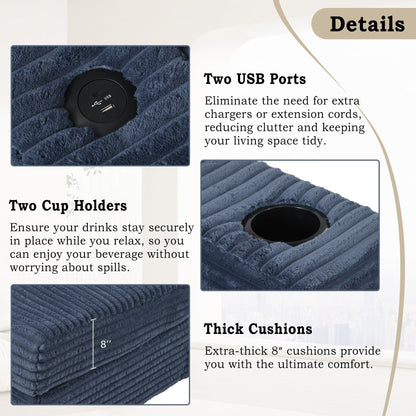 Canapé-lit sectionnel surdimensionné Roomfitters, avec méridienne, canapé-lit en velours côtelé, ports USB et porte-gobelets