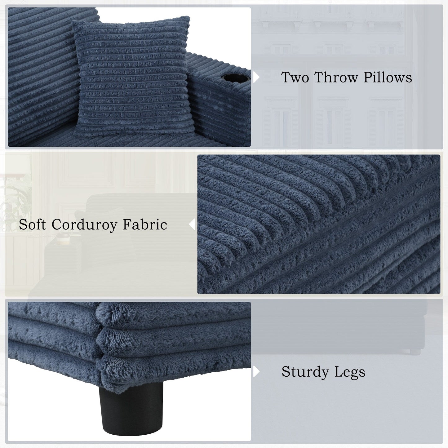 Canapé-lit sectionnel surdimensionné Roomfitters, avec méridienne, canapé-lit en velours côtelé, ports USB et porte-gobelets