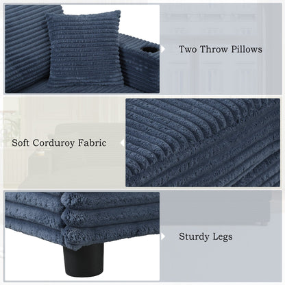 Canapé-lit sectionnel surdimensionné Roomfitters, avec méridienne, canapé-lit en velours côtelé, ports USB et porte-gobelets