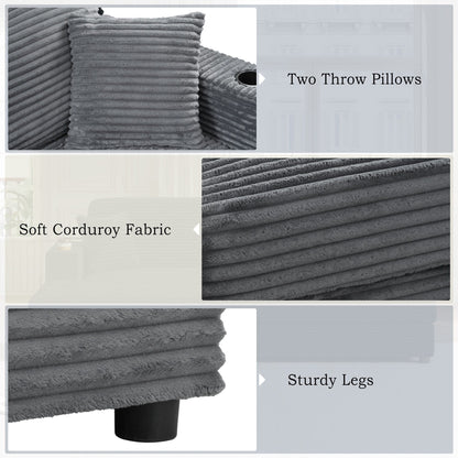 Canapé-lit sectionnel surdimensionné Roomfitters, avec méridienne, canapé-lit en velours côtelé, ports USB et porte-gobelets