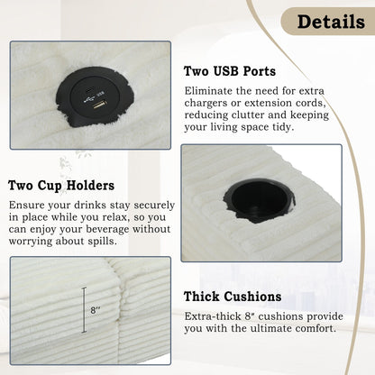 Canapé-lit sectionnel surdimensionné Roomfitters, avec méridienne, canapé-lit en velours côtelé, ports USB et porte-gobelets