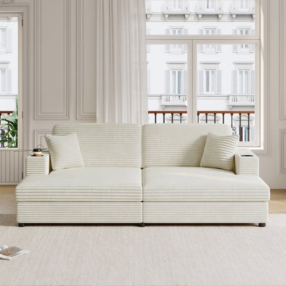 Canapé-lit sectionnel surdimensionné Roomfitters, avec méridienne, canapé-lit en velours côtelé, ports USB et porte-gobelets