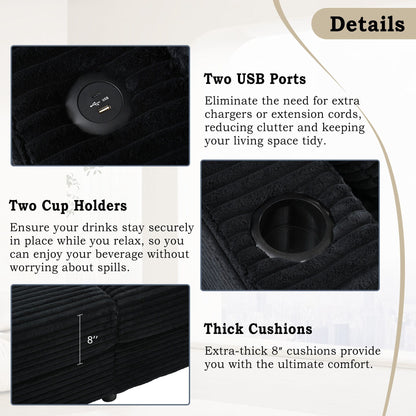 Canapé-lit sectionnel surdimensionné Roomfitters, avec méridienne, canapé-lit en velours côtelé, ports USB et porte-gobelets