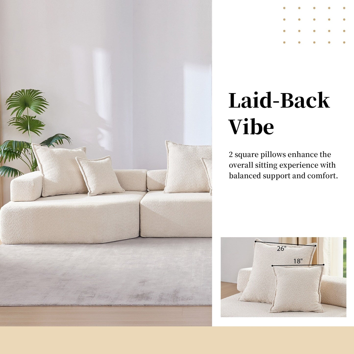 Canapé modulaire surdimensionné Roomfitters avec ensemble boucle 3 pièces, canapé convertible pour salon, beige