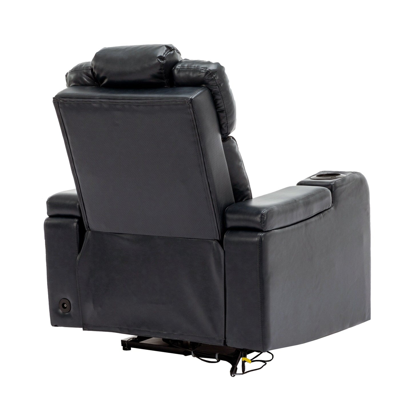 Fauteuil inclinable électrique en cuir PU Roomfitters pour cinéma maison avec porte-gobelet rafraîchissant, ports USB, plateau, table et rangement pour accoudoirs