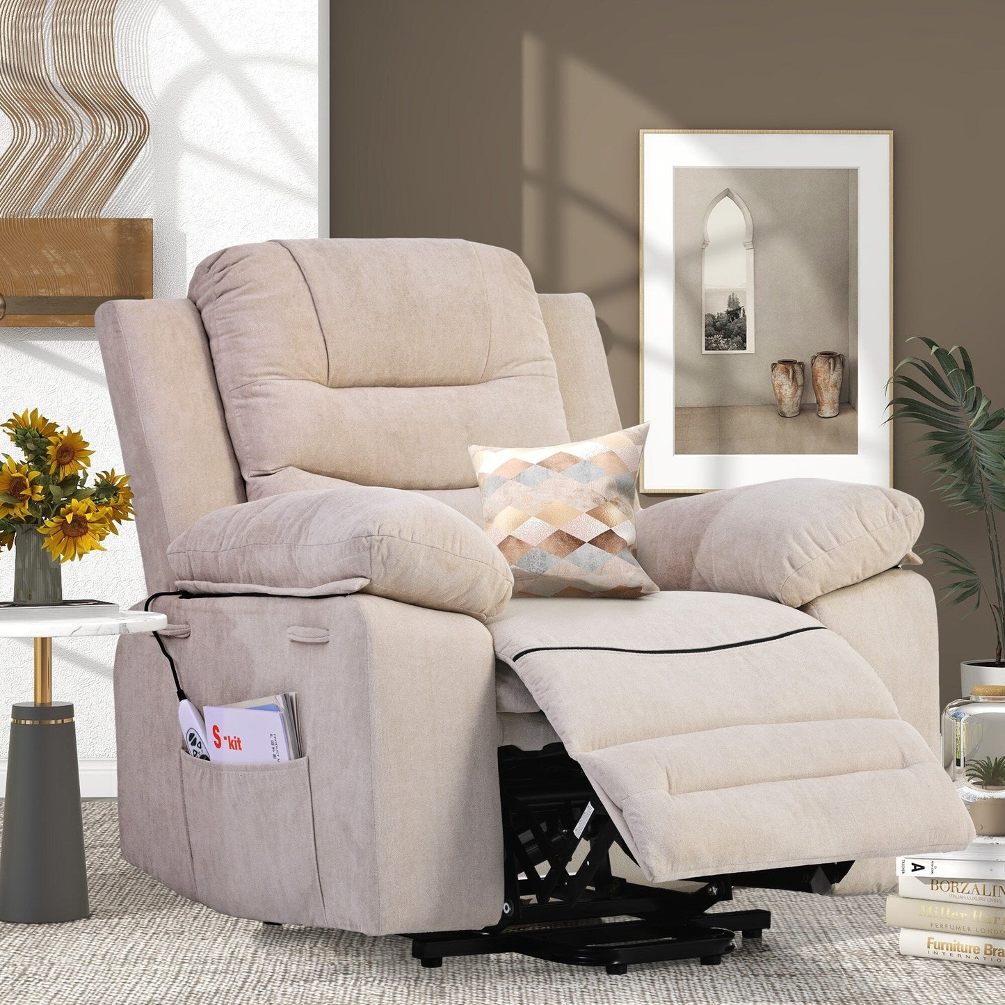 Fauteuil inclinable massant et releveur électrique Roomfitters avec chaleur apaisante, modes de massage réglables et options d'inclinaison infinies