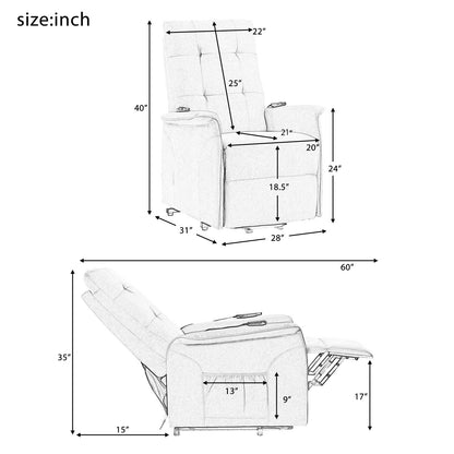Fauteuil inclinable électrique Roomfitters avec massage réglable et mécanisme de levage en douceur